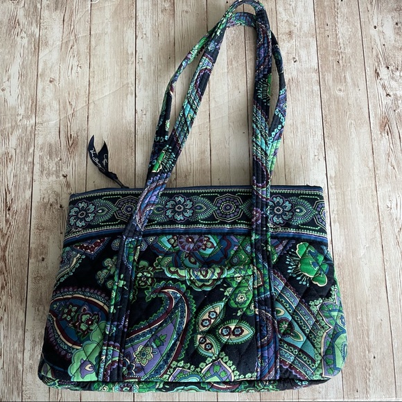 VERA BRADLEY GREEN BLUE SHOULDER BAG PAISLEY - Picture 1 of 10